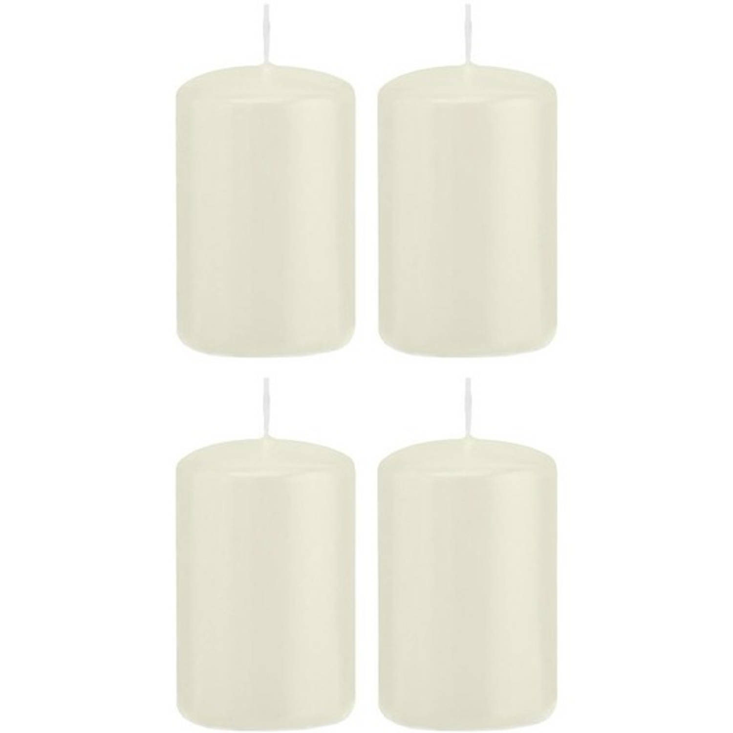 Trend Candles 4x Ivoorte Cilinderkaars/stompkaars 5 X 8 Cm 18 Branduren - Geurloze Kaarsen - Woondecoraties - Wit