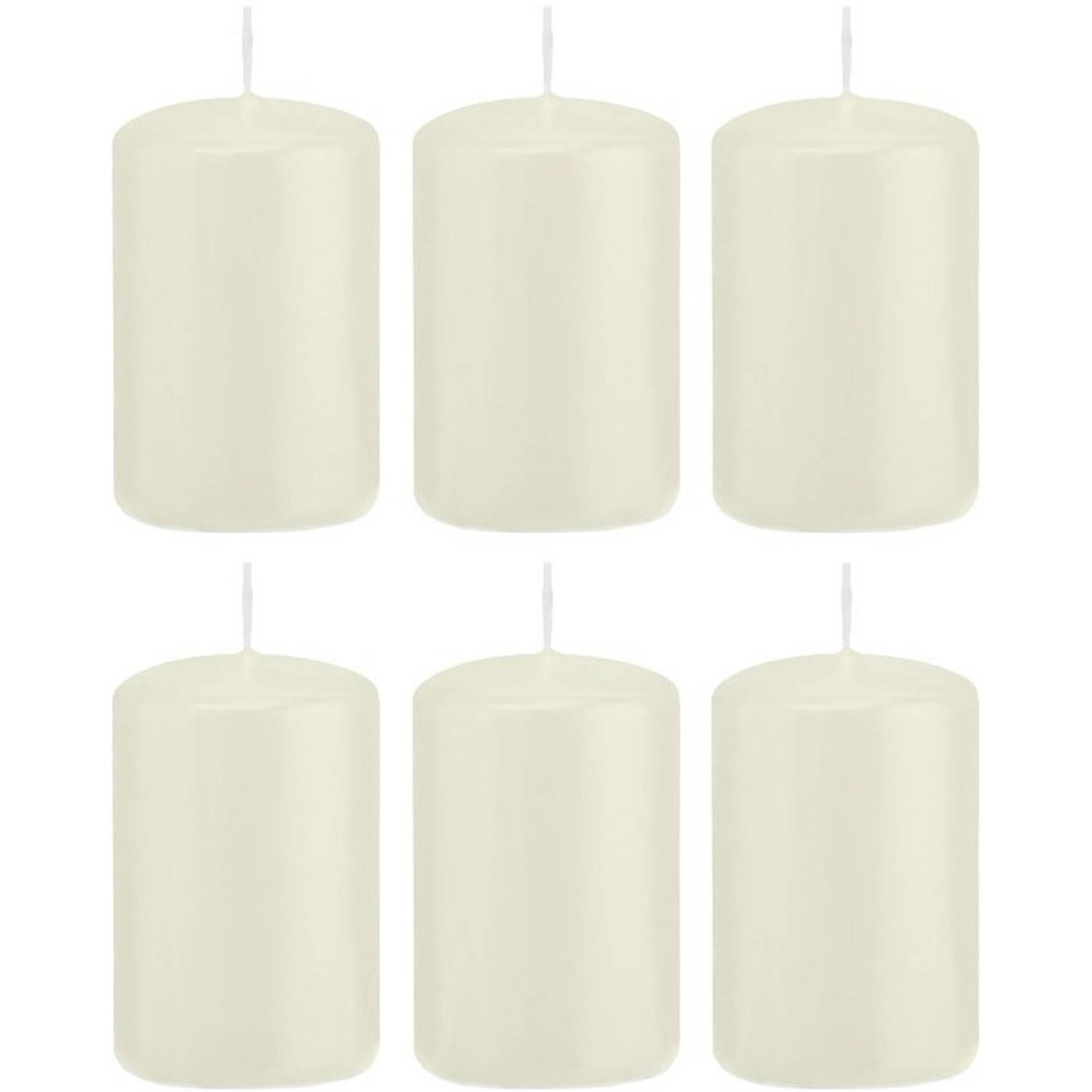 Trend Candles 6x Ivoorte Cilinderkaars/stompkaars 5 X 8 Cm 18 Branduren - Geurloze Kaarsen - Woondecoraties - Wit