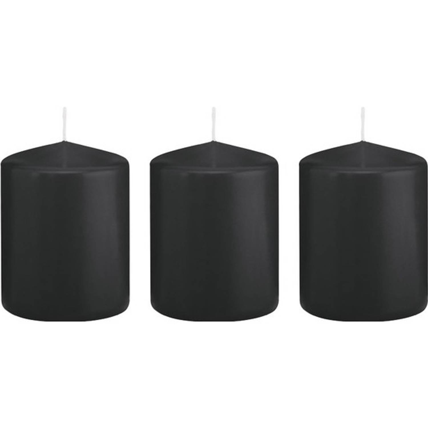 Trend Candles 3xe Cilinderkaarsen/stompkaarsen 6 X 8 Cm 29 Branduren - Geurloze Kaarsen - Woondecoraties - Zwart