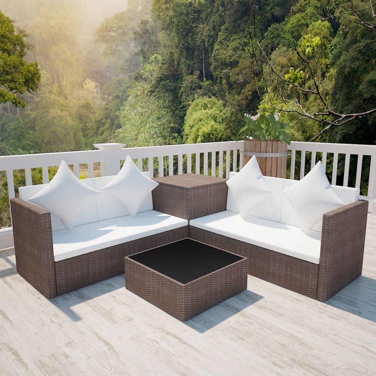 Vidaxl 4-delige Loungeset Met Kussens Poly Rattan - Bruin