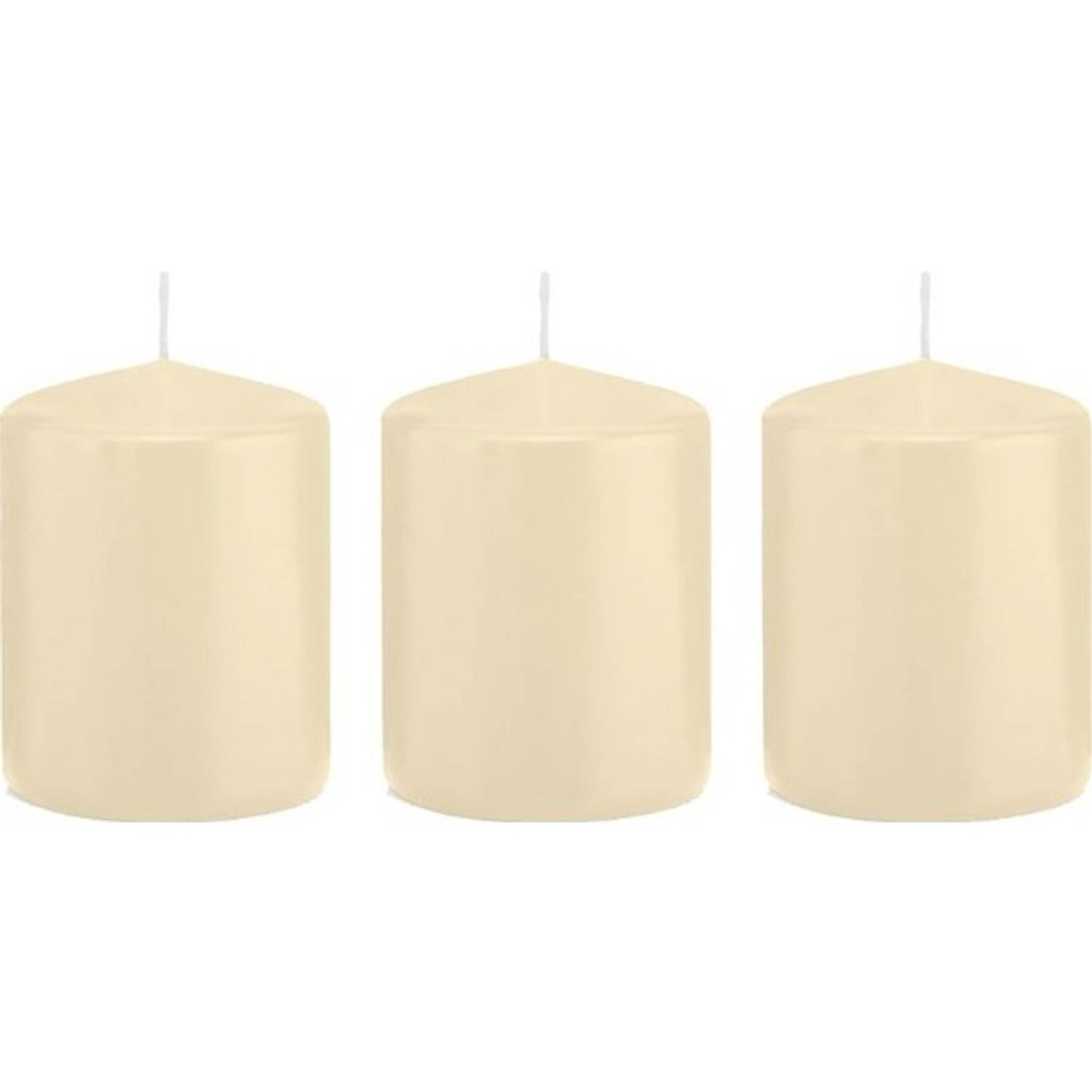 Trend Candles 3x Cremete Cilinderkaarsen/stompkaarsen 6 X 8 Cm 29 Branduren - Geurloze Kaarsen - Woondecoraties - Wit