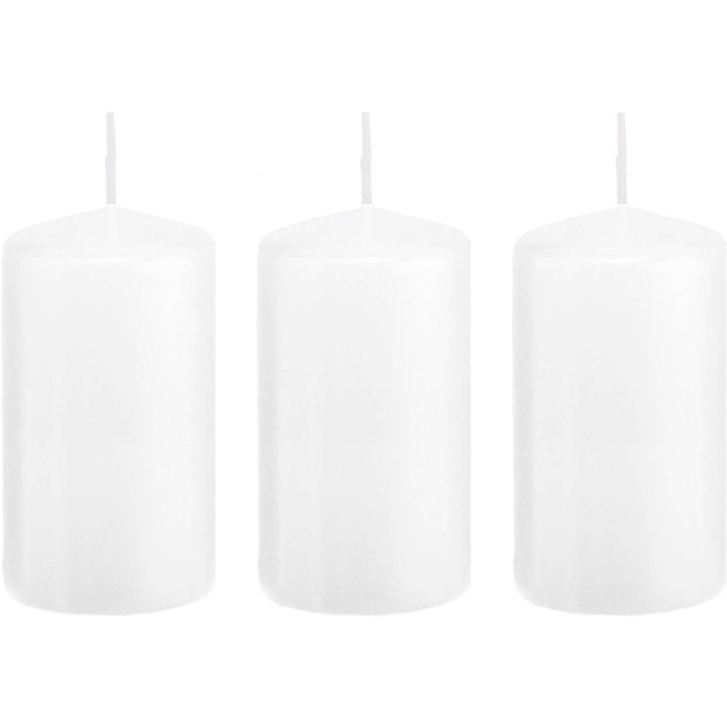 Trend Candles 3xte Cilinderkaarsen/stompkaarsen 6 X 12 Cm 40 Branduren - Geurloze Kaarsen - Woondecoraties - Wit