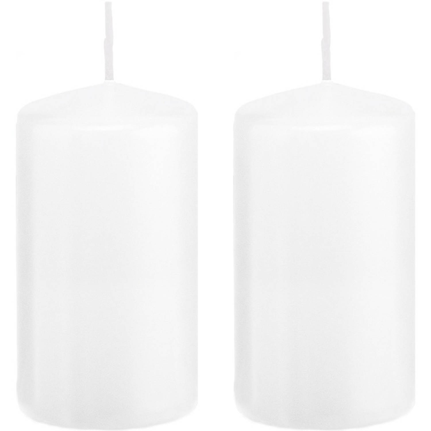 Trend Candles 2xte Cilinderkaarsen/stompkaarsen 6 X 12 Cm 40 Branduren - Geurloze Kaarsen - Woondecoraties - Wit