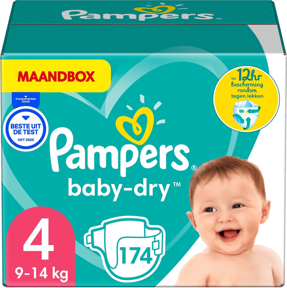 Pampers Baby-dry - Maat 4 (Maxi) 9-14 Kg - Maandbox 174 Stuks - Luiers