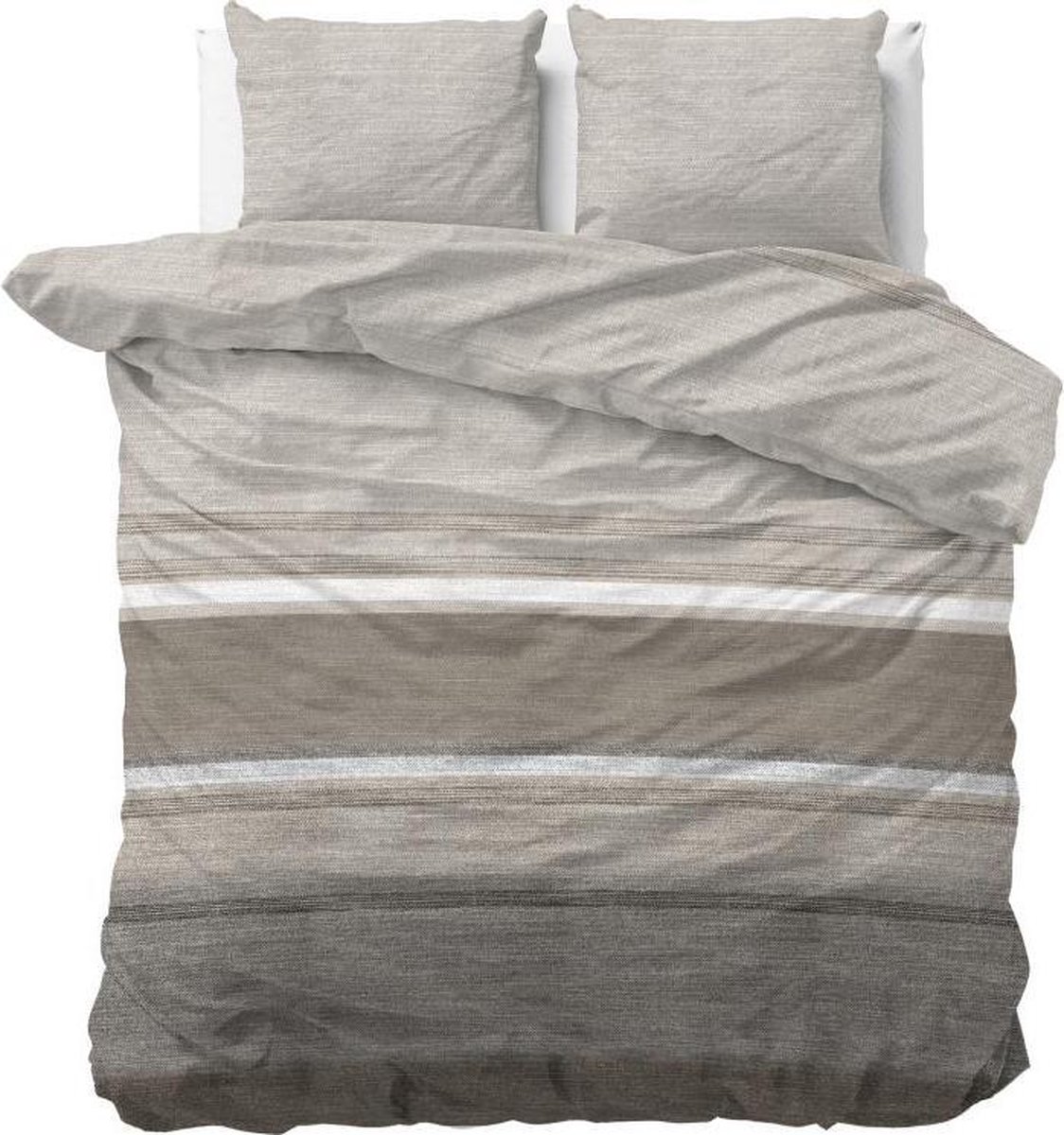 Sleeptime Stone Stripe - Taupe - Flanel Lits-jumeaux (240 x 200/220 cm + 2 kussenslopen) Dekbedovertrek