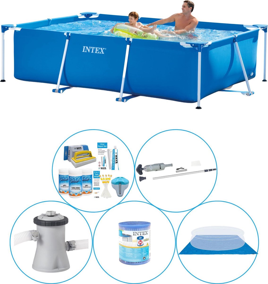 Intex Frame Pool Rechthoekig 260x160x65 Cm - 6-delig - Zwembad Inclusief Accessoires - Blauw