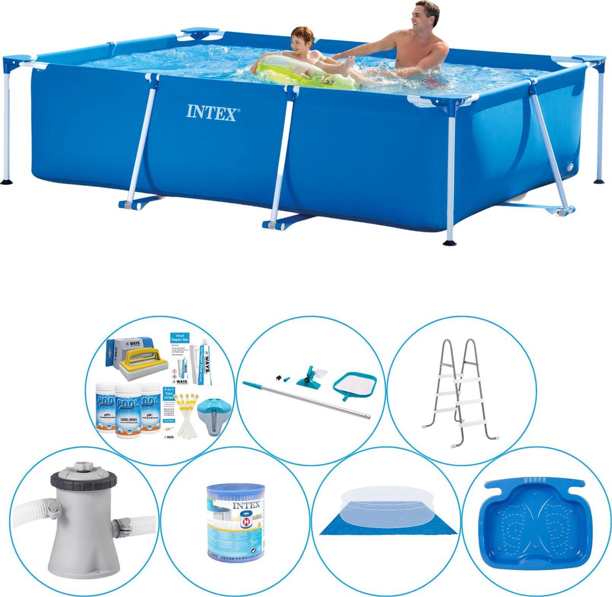 Intex Frame Pool Rechthoekig 260x160x65 Cm - 8-delig - Zwembad Bundel - Blauw