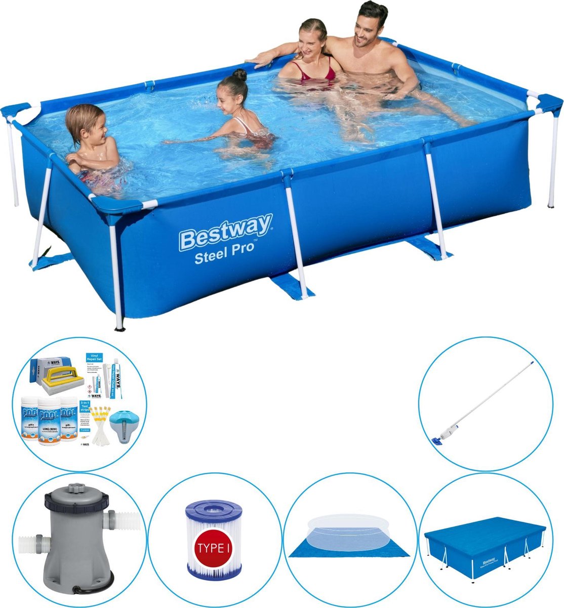 Bestway Steel Pro Rechthoekig 259x170x61 Cm - Zwembad Super Deal - Blauw