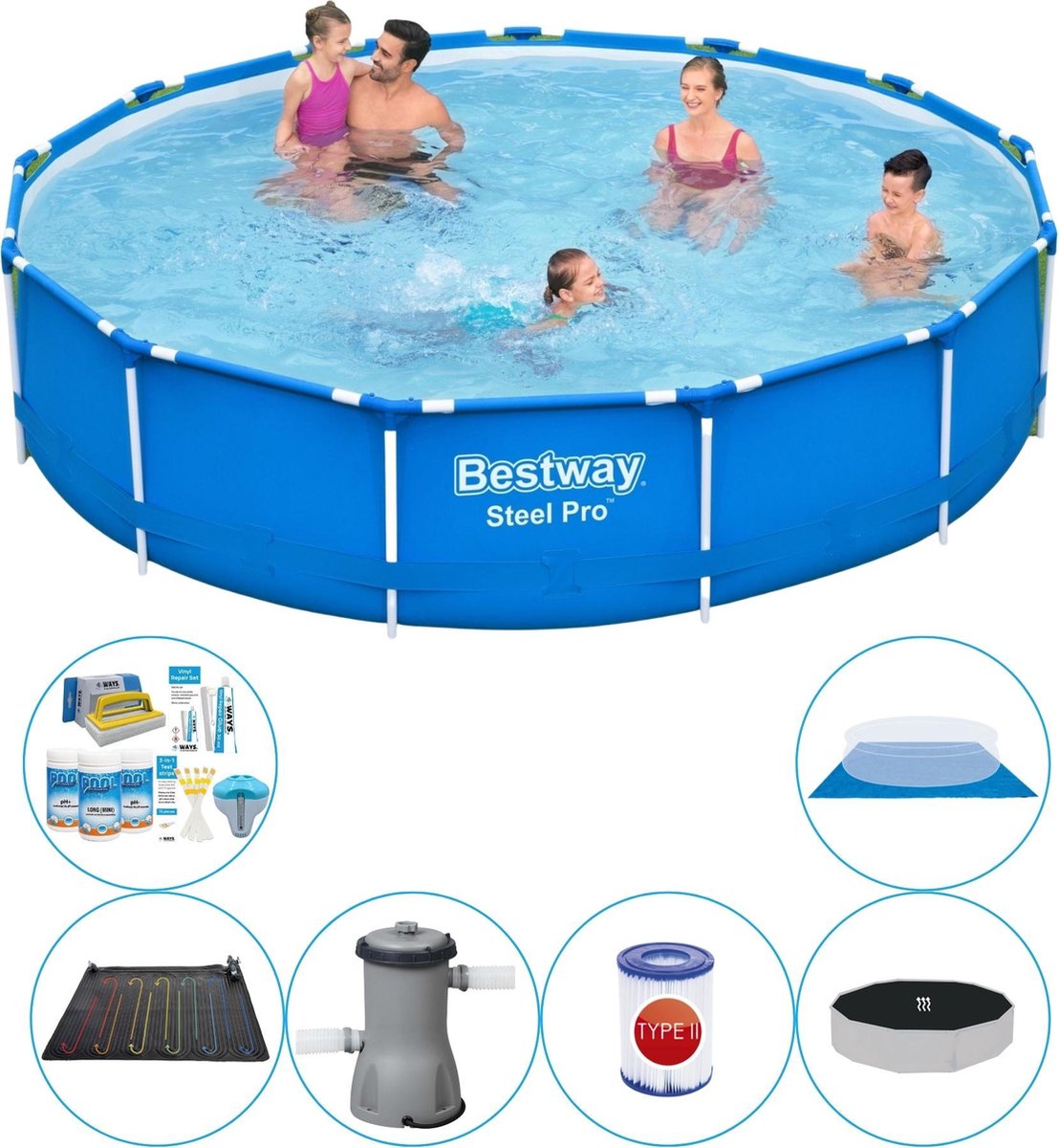 Bestway Zwembad Combi Deal - Steel Pro Rond 396x84 Cm - Blauw