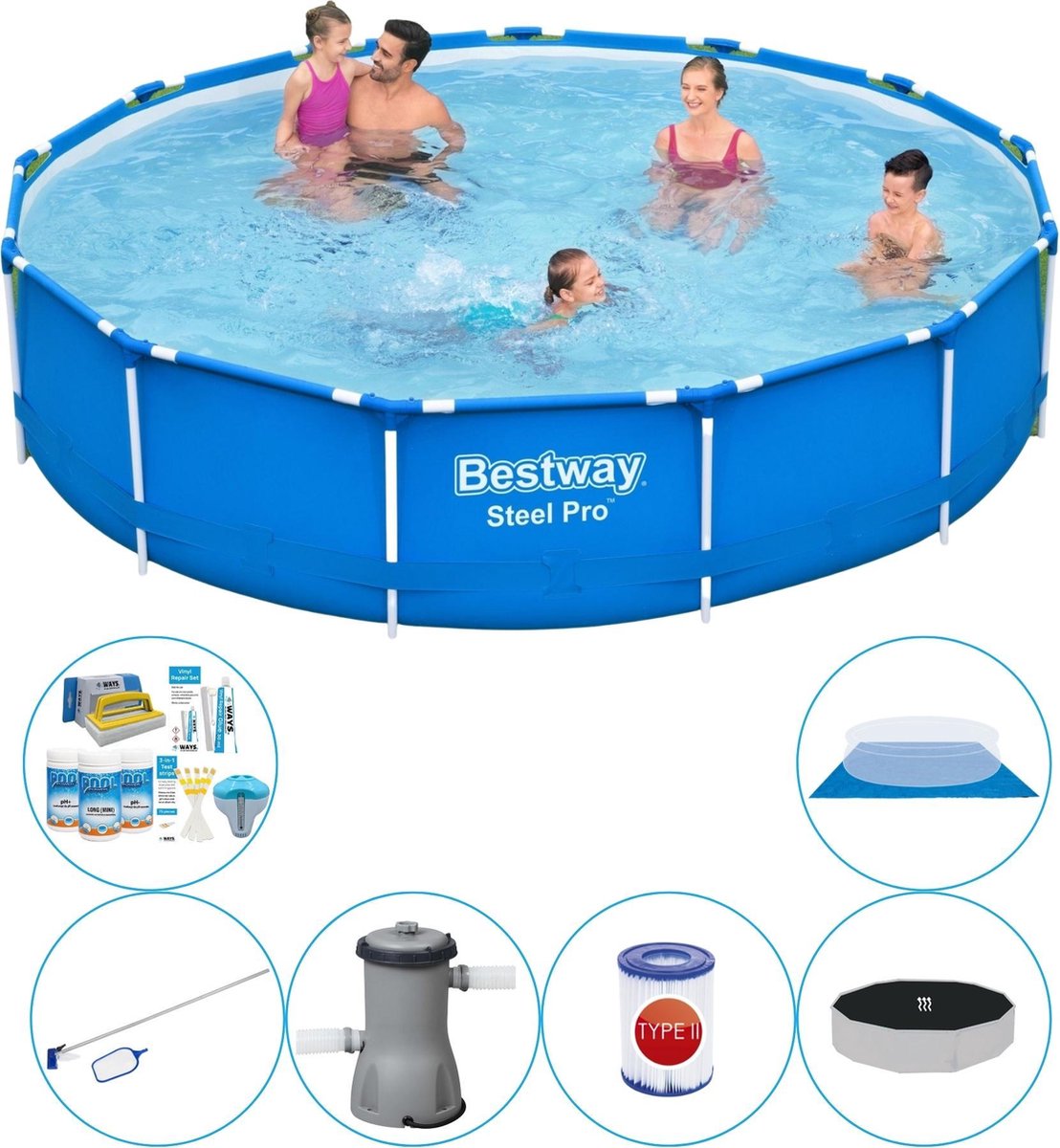 Bestway Zwembad Pakket - Steel Pro Rond 396x84 Cm - Blauw