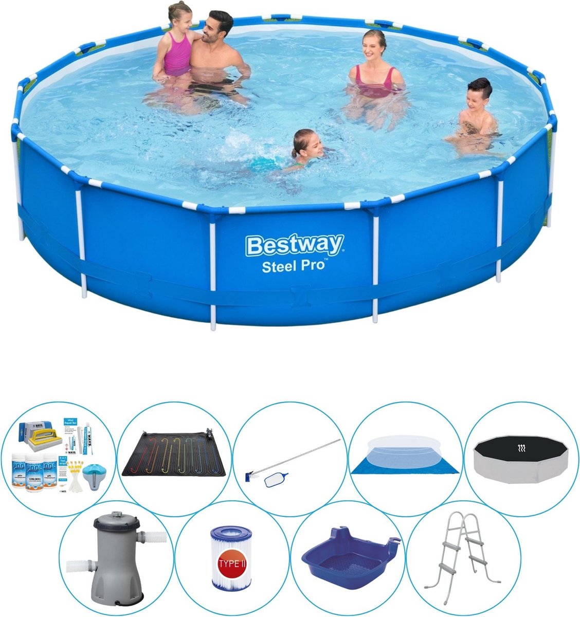 Bestway Slimme Zwembad Deal - Steel Pro Rond 396x84 Cm - Blauw