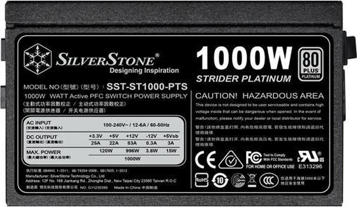 SilverStone stone ST1000-PTS - 1000 W - Plata