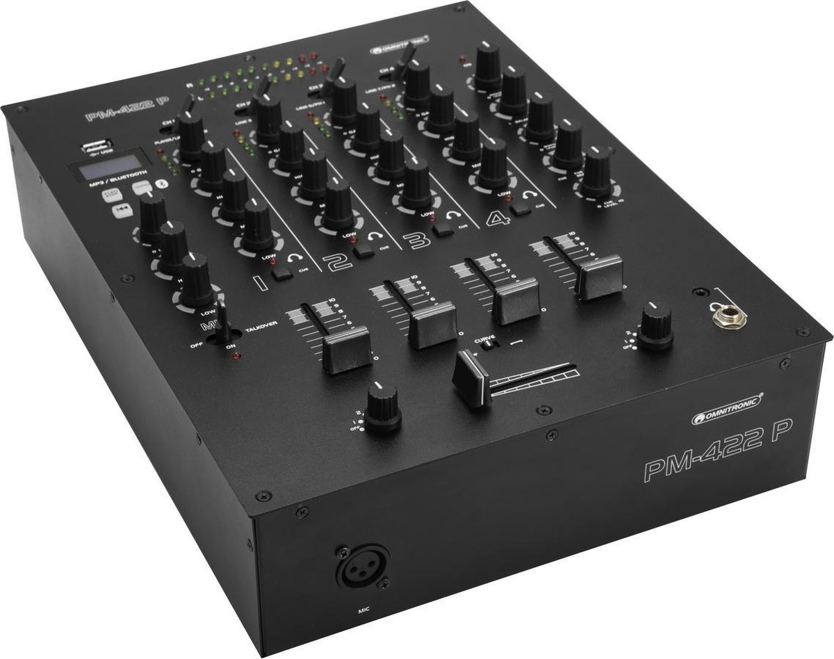 Omnitronic PM-422P vier-kanaals mixer met USB en Bluetooth