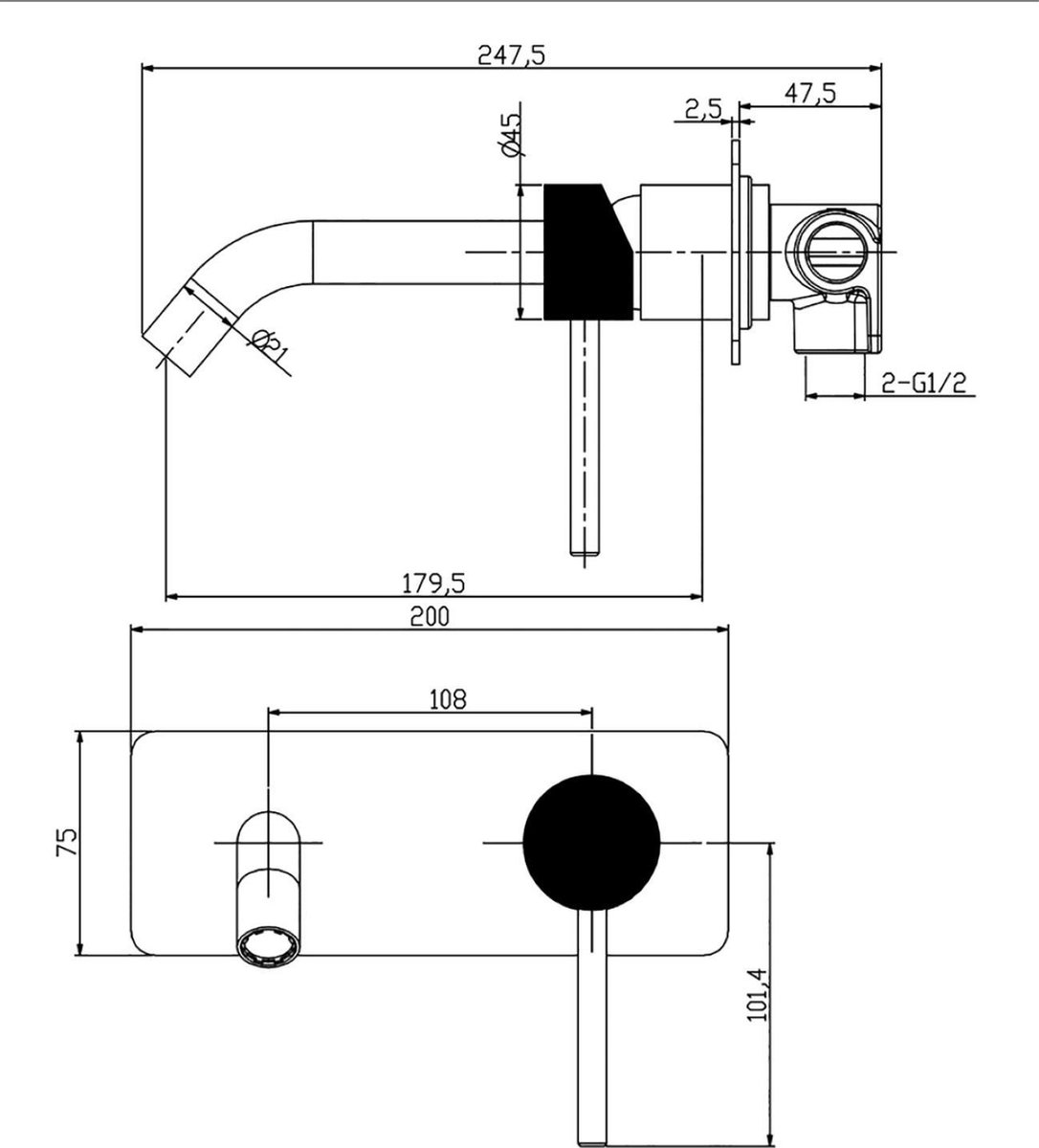 Wiesbaden Ribbd inbouw wastafelmengkraan eenhendel gunmetal 29.5333