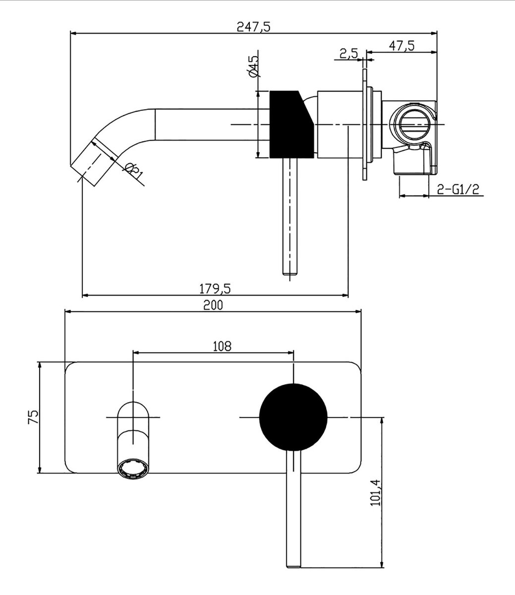 Wiesbaden Ribbd inbouw wastafelmengkraan eenhendel geborsteld staal 29.5331