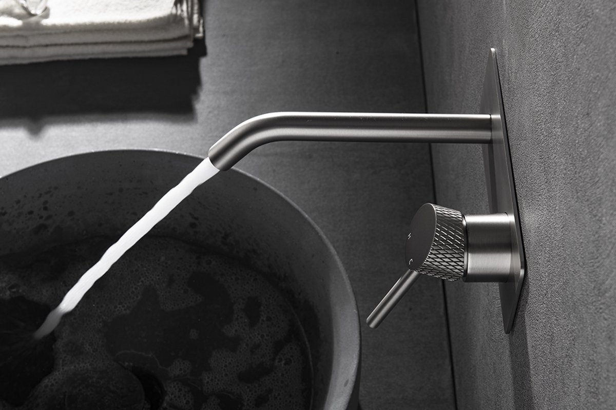 Wiesbaden Ribbd inbouw wastafelmengkraan eenhendel geborsteld staal 29.5331