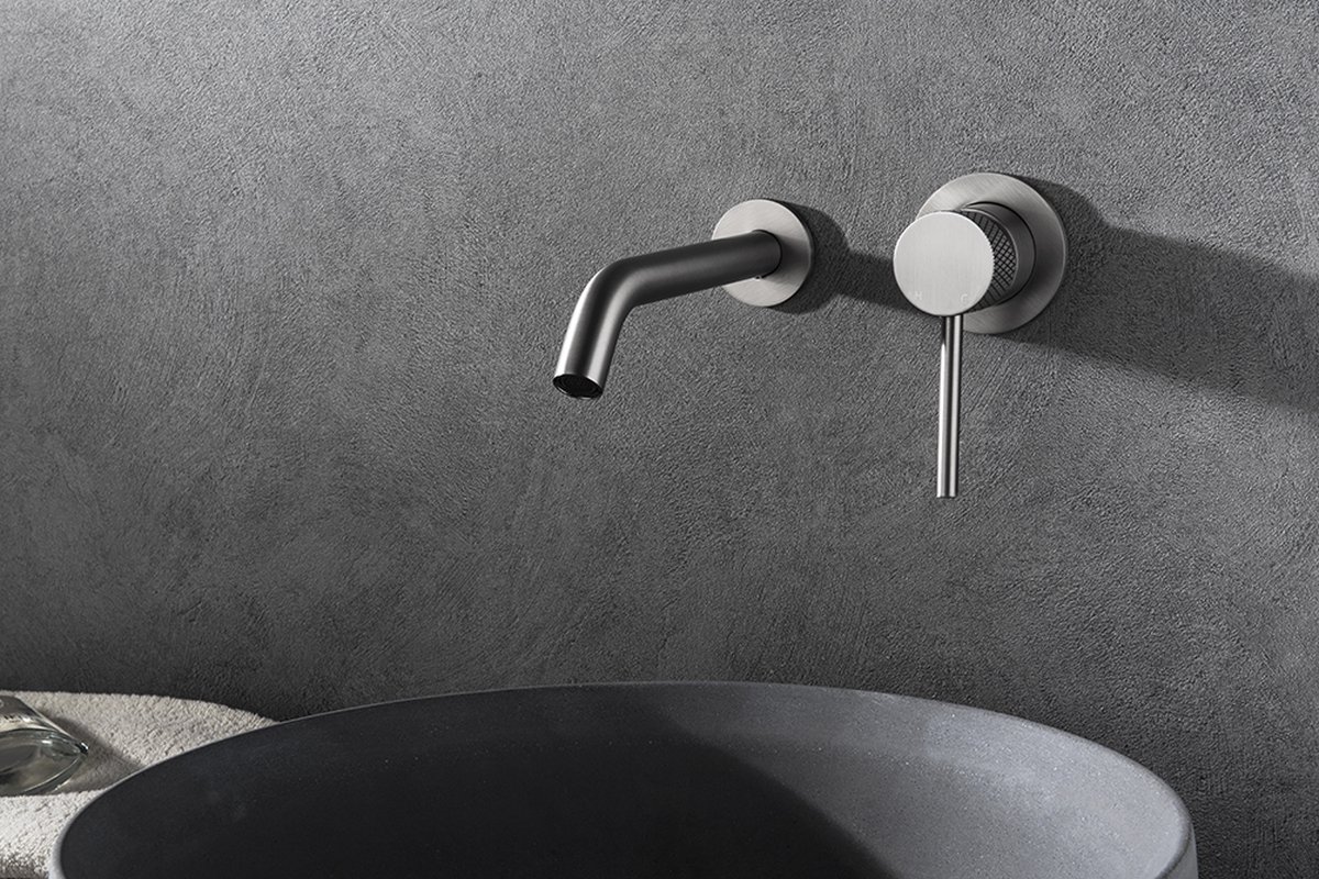 Wiesbaden Ribbd inbouw wastafelmengkraan eenhendel geborsteld staal 29.5331