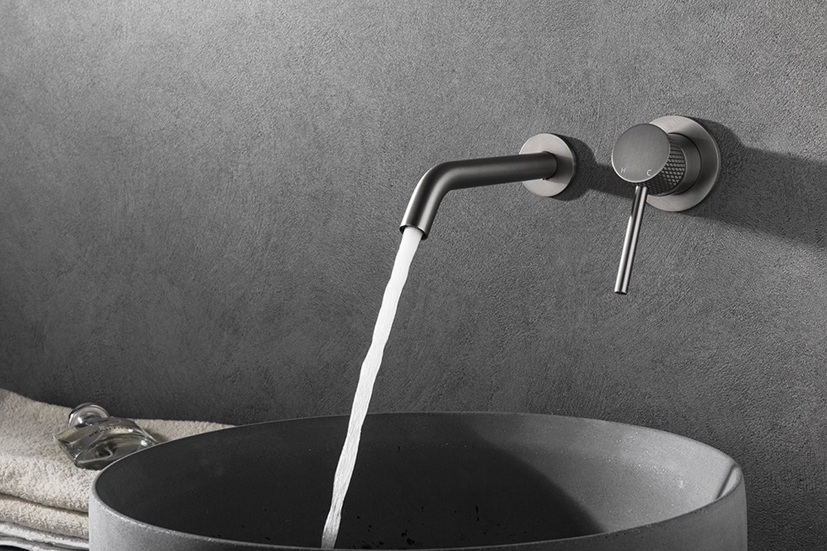 Wiesbaden Ribbd inbouw wastafelmengkraan eenhendel geborsteld staal 29.5331