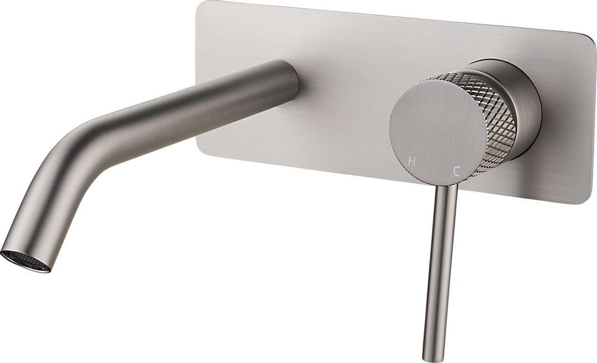 Wiesbaden Ribbd inbouw wastafelmengkraan eenhendel geborsteld staal 29.5331