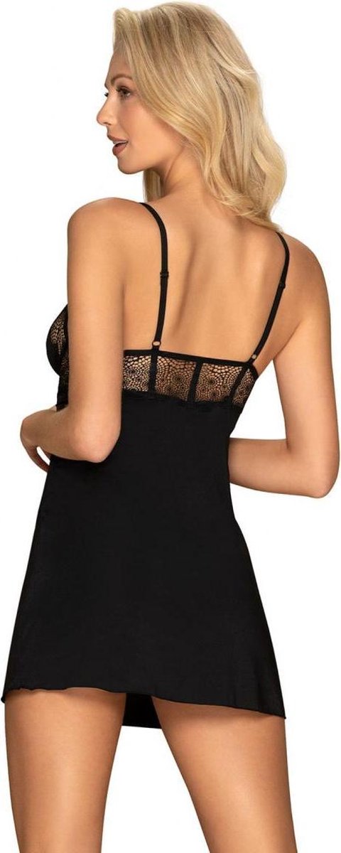 Obsessive Sharlotte Negligé Met Bijpassende String - - Zwart