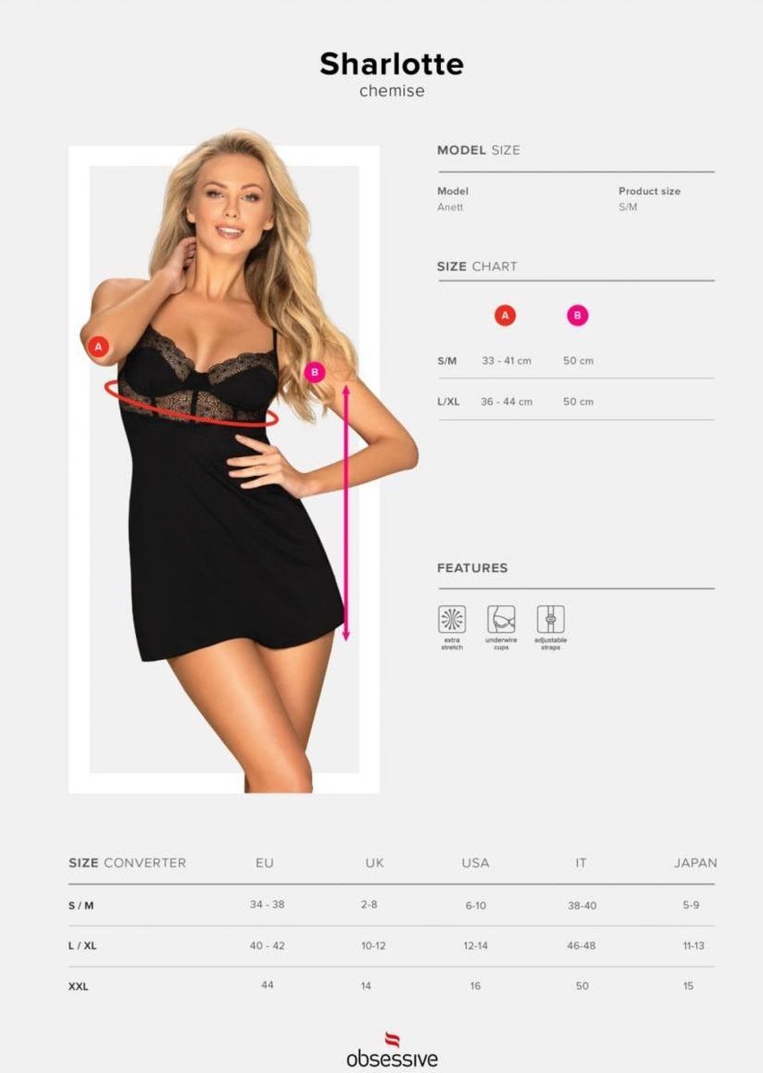 Obsessive Sharlotte Negligé Met Bijpassende String - - Zwart