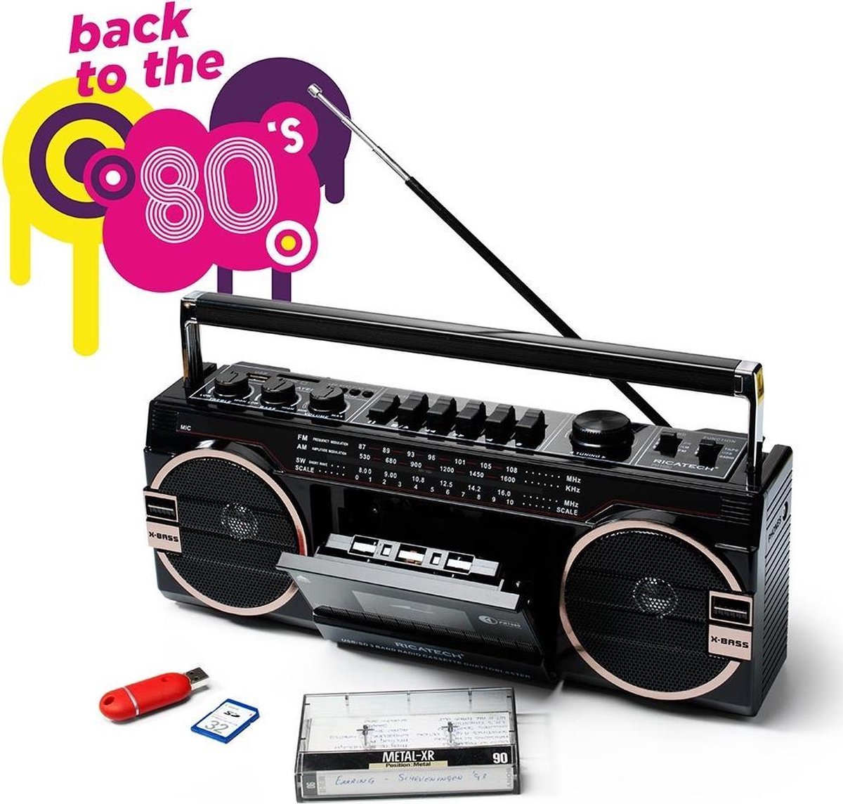 Ricatech Retro Radio Usb Ghettoblaster Pr1980 - Zwart