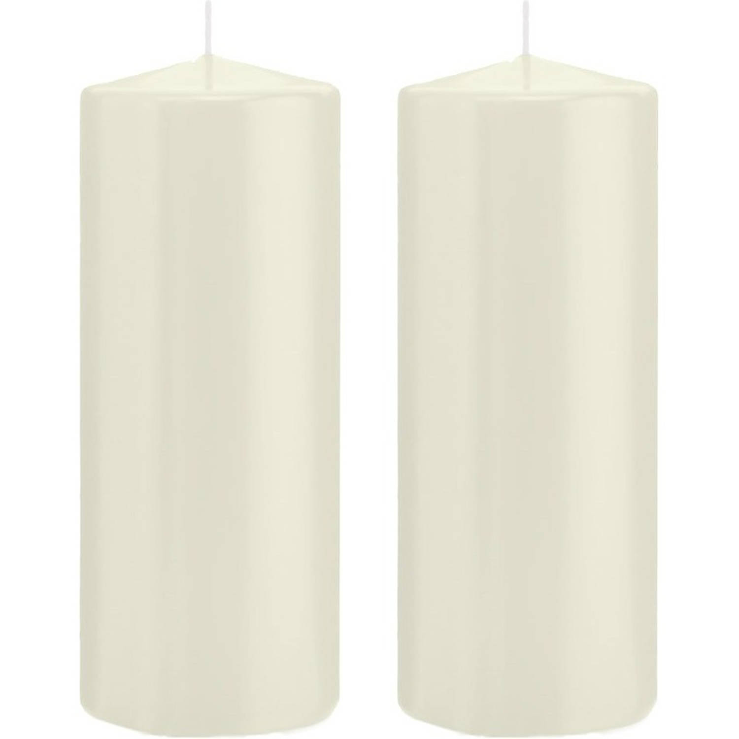 Trend Candles 2x Ivoorte Cilinderkaarsen/stompkaarsen 8 X 20 Cm 119 Branduren - Geurloze Kaarsen - Woondecoraties - Wit