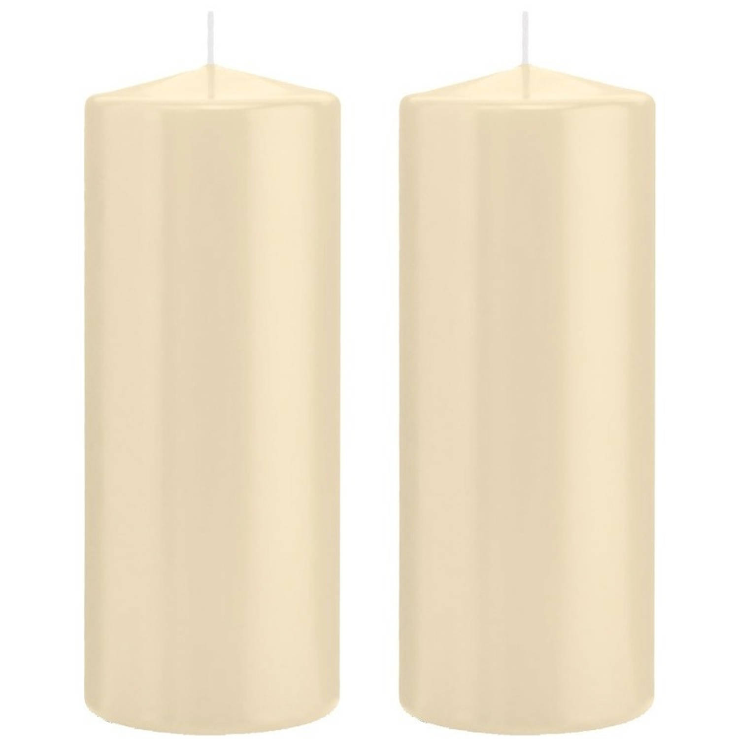 Trend Candles 2x Cremete Cilinderkaarsen/stompkaarsen 8 X 20 Cm 119 Branduren - Geurloze Kaarsen - Woondecoraties - Wit