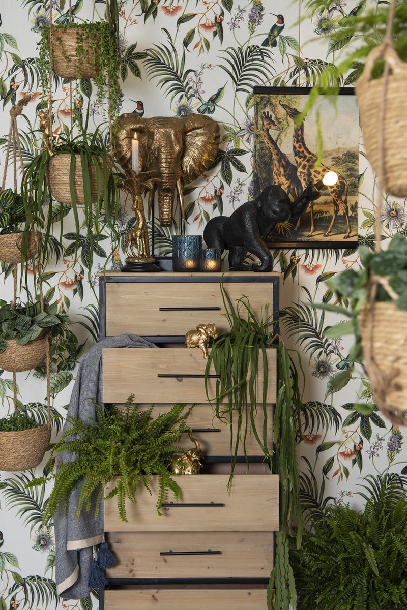 Clayre & Eef Manden Hangend Verticaal - Ø 24*160 Cm - Creme - Zeegras - Rond - - 6ro0456 - Beige