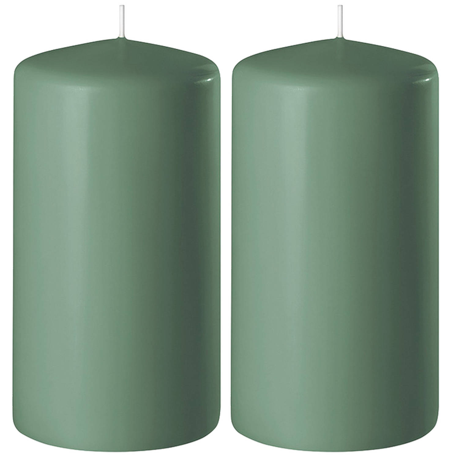 Enlightening Candles 2xe Cilinderkaarsen/stompkaarsen 6 X 8 Cm 27 Branduren - Geurloze Kaarsen - Woondecoraties - Groen