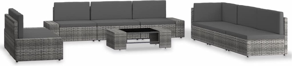 Vidaxl 9-delige Loungeset Poly Rattan - Grijs