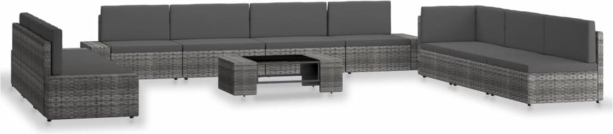 Vidaxl 10-delige Loungeset Poly Rattan - Grijs