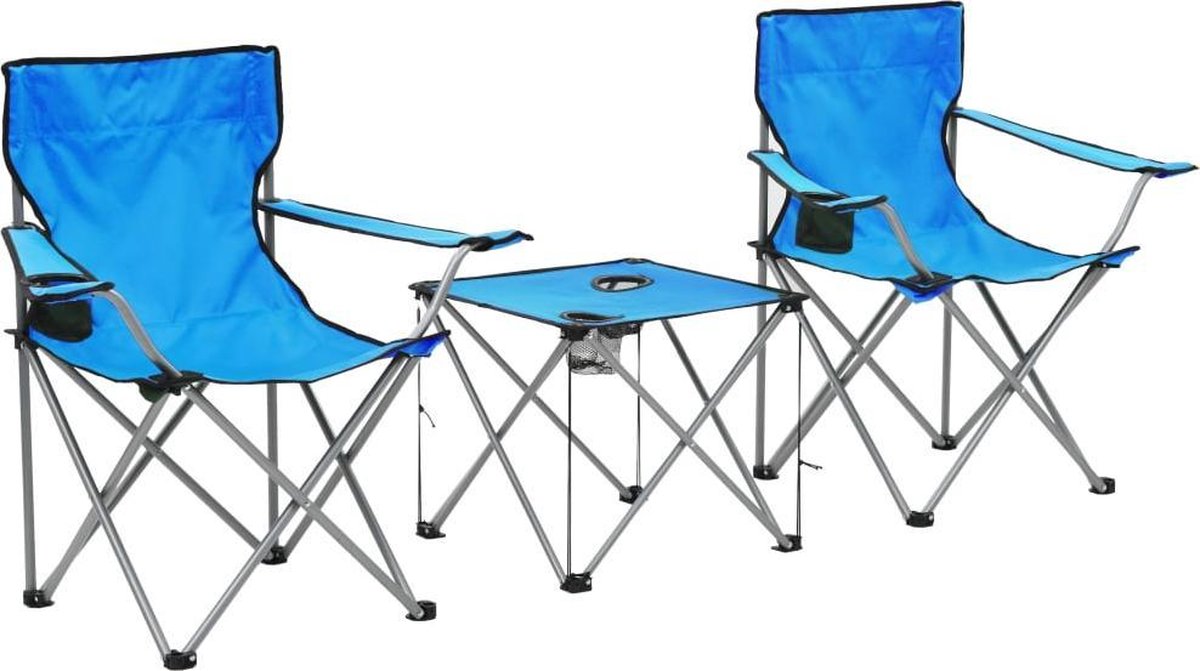 Vidaxl Campingtafel En -Stoelenset 3-delig - Blauw