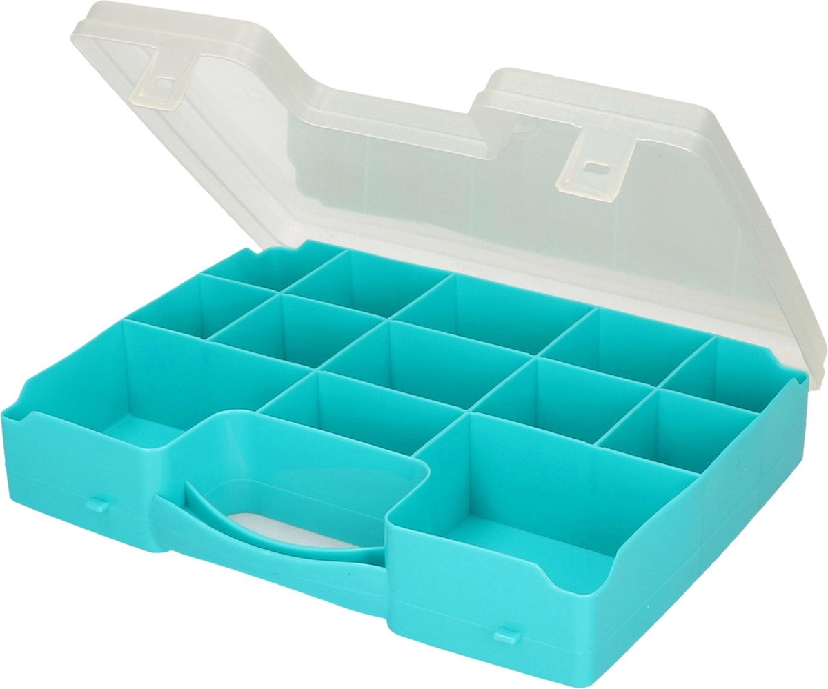 Forte Plastics 1x Opbergkoffertje/opbergdoosjes 13-vaks Sorteerdoos/box - Opbergers - 27,5 X 20,5 X 3 Cm - Blauw