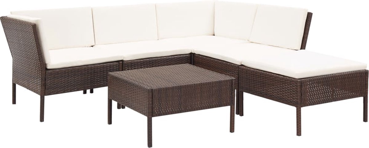 Vidaxl 6-delige Loungeset Met Kussens Poly Rattan - Bruin