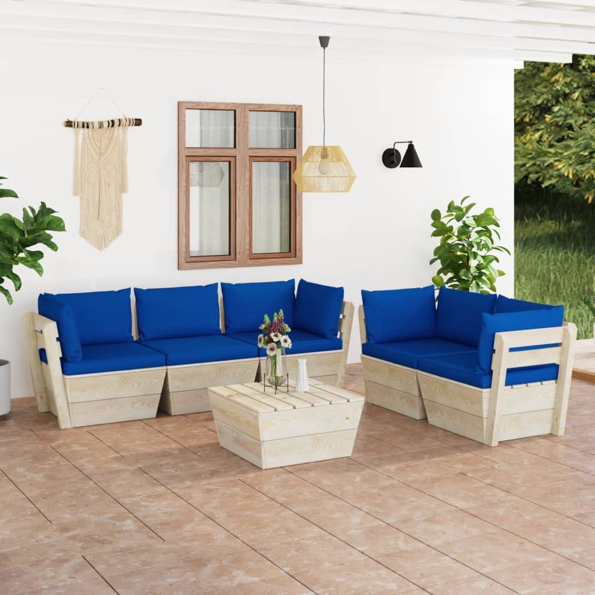 Vidaxl 6-delige Loungeset Met Kussens Pallet Vurenhout - Blauw