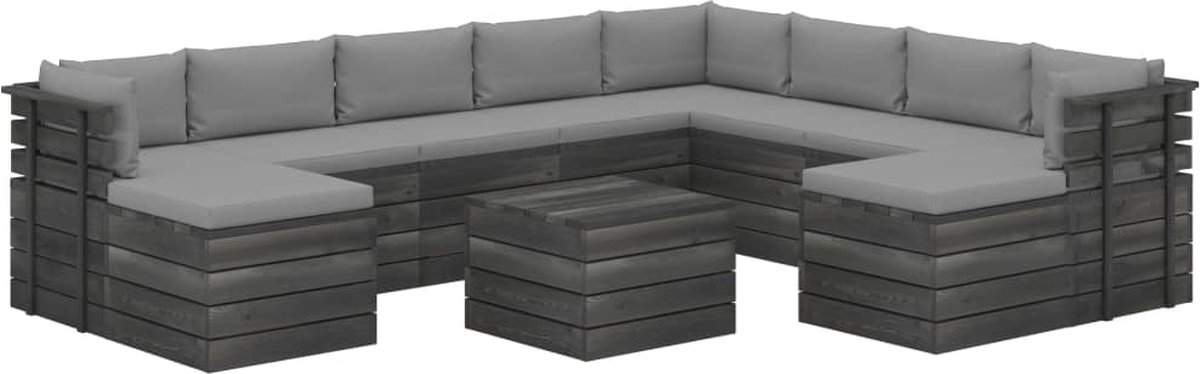 Vidaxl 11-delige Loungeset Met Kussens Pallet Massief Grenenhout - Grijs