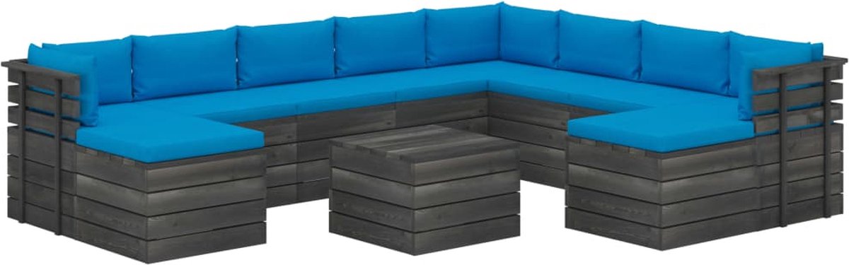 Vidaxl 11-delige Loungeset Met Kussens Pallet Massief Grenenhout - Blauw