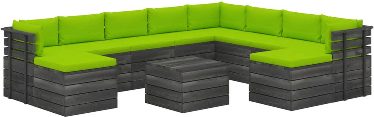 Vidaxl 11-delige Loungeset Met Kussens Pallet Massief Grenenhout - Groen