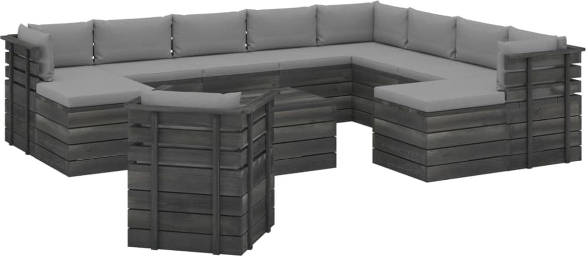 Vidaxl 12-delige Loungeset Met Kussens Pallet Massief Grenenhout - Grijs