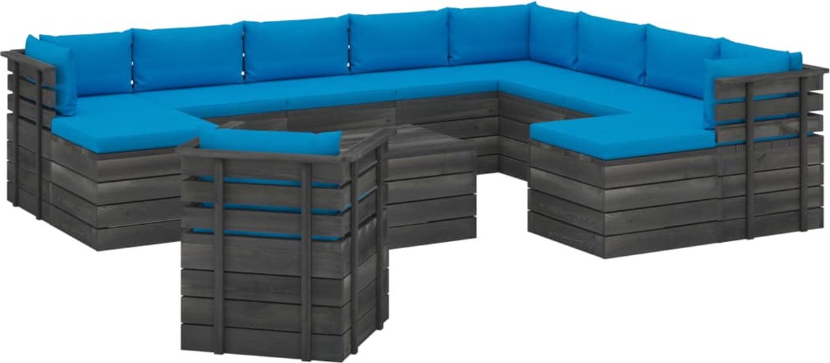 Vidaxl 12-delige Loungeset Met Kussens Pallet Massief Grenenhout - Blauw