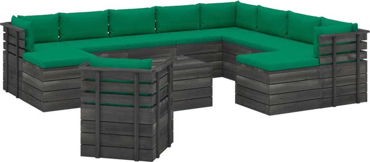 Vidaxl 12-delige Loungeset Met Kussens Pallet Massief Grenenhout - Groen