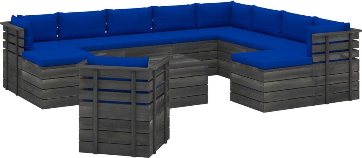 Vidaxl 12-delige Loungeset Met Kussens Pallet Massief Grenenhout - Blauw