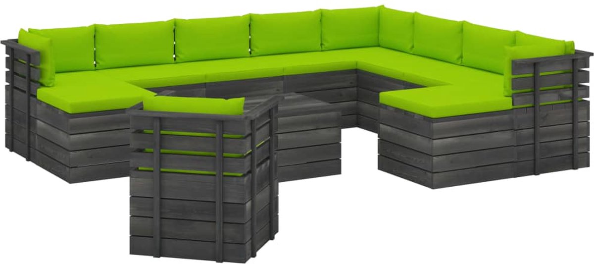 Vidaxl 12-delige Loungeset Met Kussens Pallet Massief Grenenhout - Groen