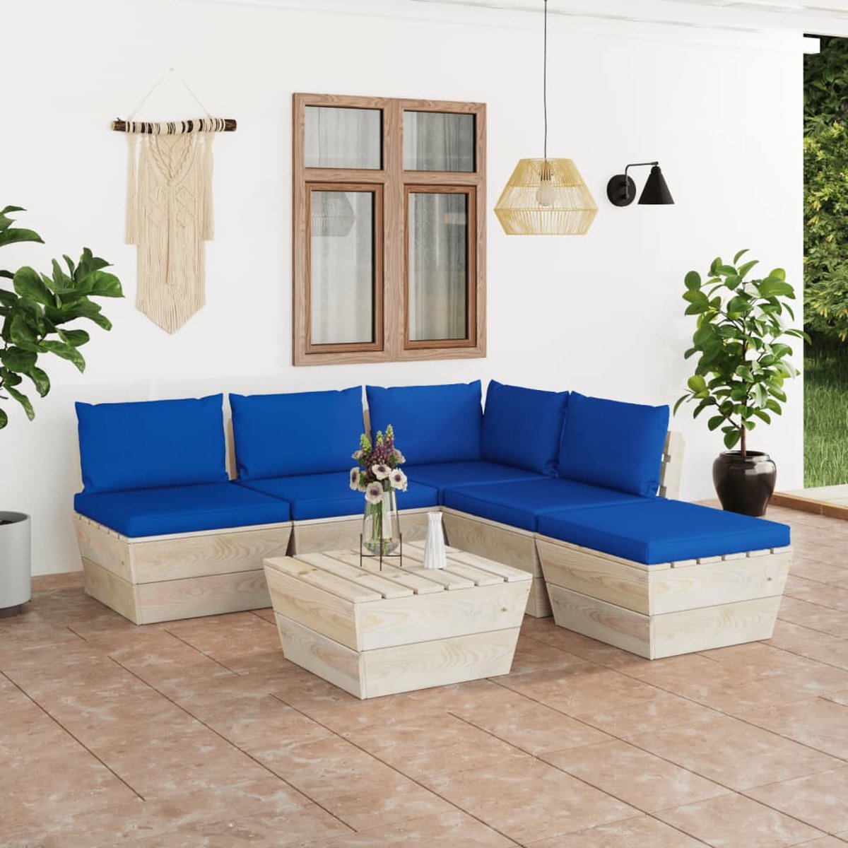 Vidaxl 6-delige Loungeset Met Kussens Pallet Vurenhout - Blauw