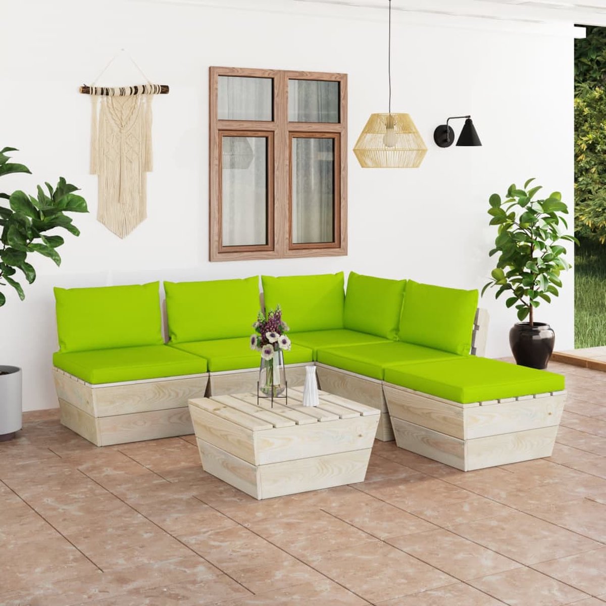 Vidaxl 6-delige Loungeset Met Kussens Pallet Vurenhout - Groen