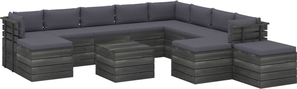 Vidaxl 12-delige Loungeset Met Kussens Pallet Massief Grenenhout - Grijs