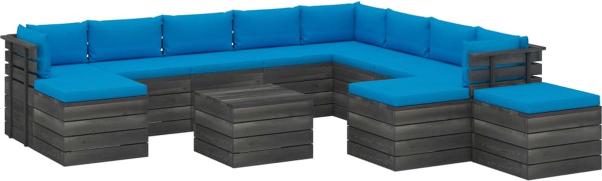 Vidaxl 12-delige Loungeset Met Kussens Pallet Massief Grenenhout - Blauw