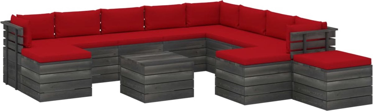 Vidaxl 12-delige Loungeset Met Kussens Pallet Massief Grenenhout - Rood