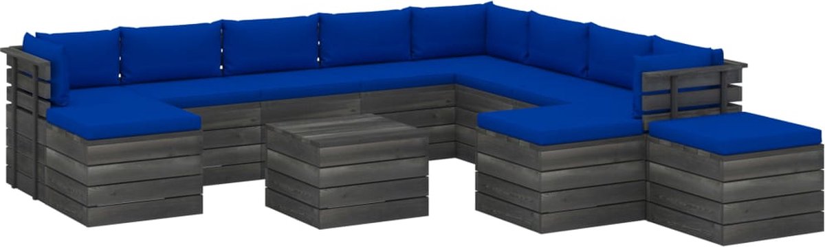 Vidaxl 12-delige Loungeset Met Kussens Pallet Massief Grenenhout - Blauw